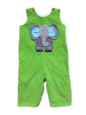 Mulberry St. Green Corduroy Baby Overalls with Elephant Applique Size 9 Months